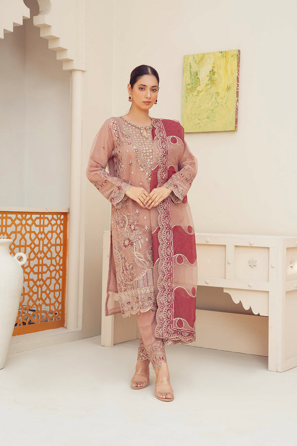 3-PC Fancy Embroidered Organza & Raw Silk